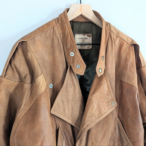Vintage Natural Leather Bomber Aviation Motorcycle Jacket Tan Brown Size… - Picture 4 of 14